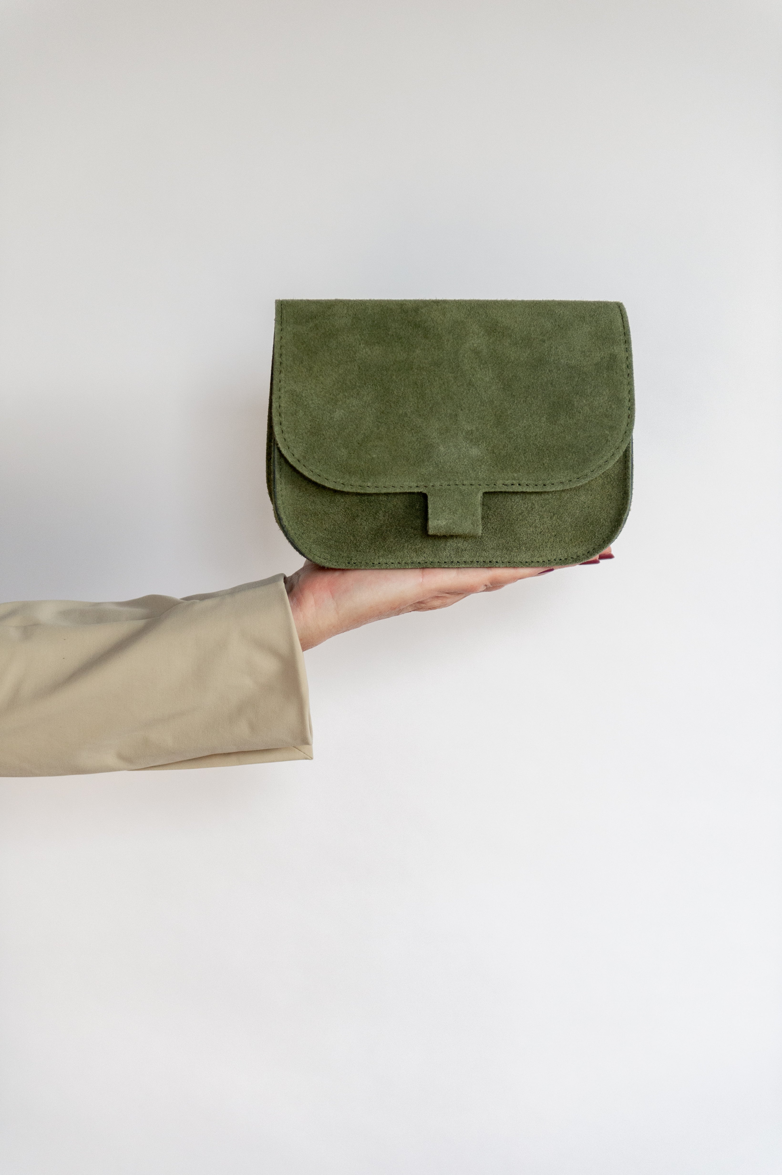 Herfst: tasje nieuw groen suede