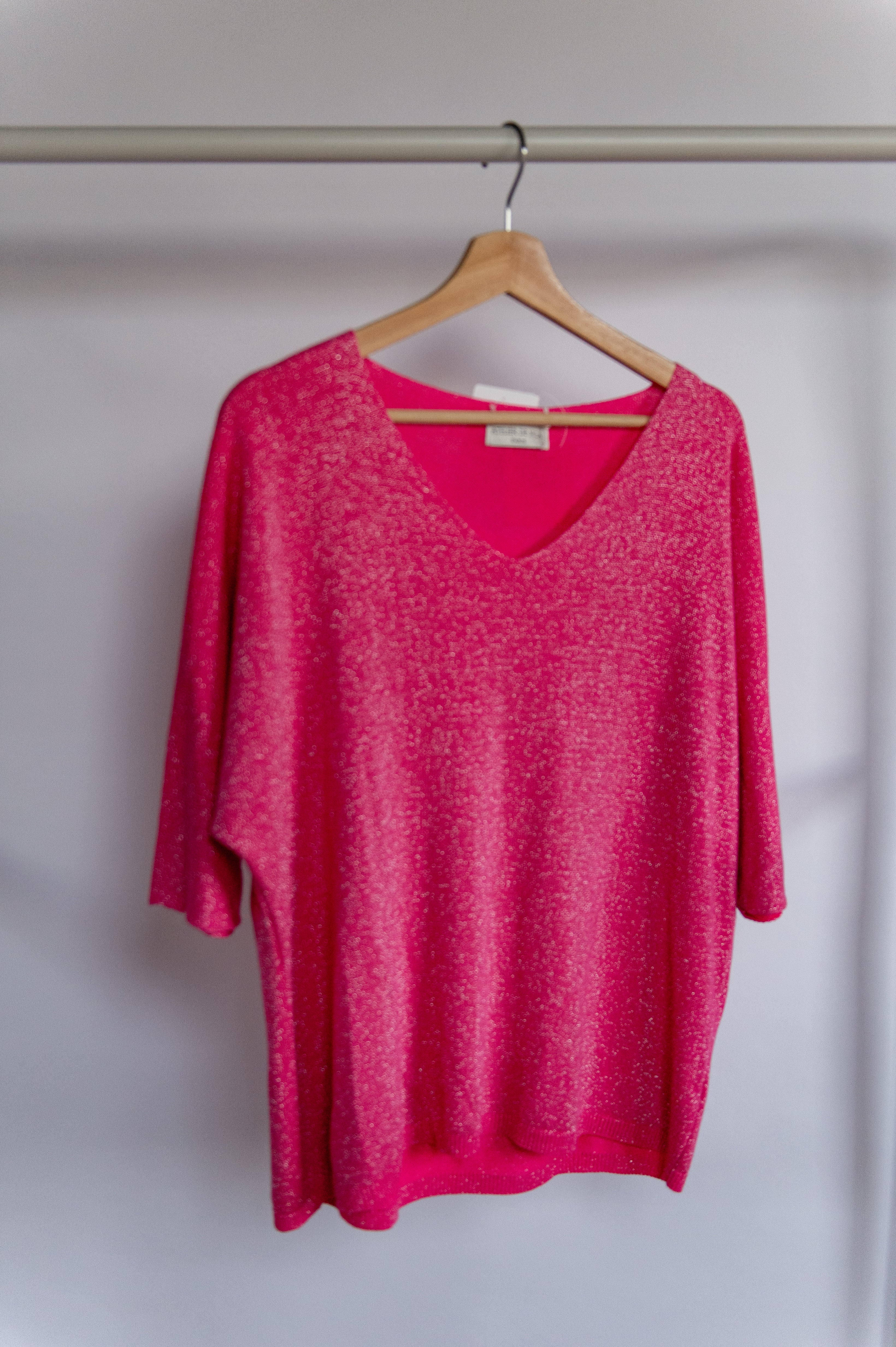 Winter: T-shirt glitter fuchsia one size