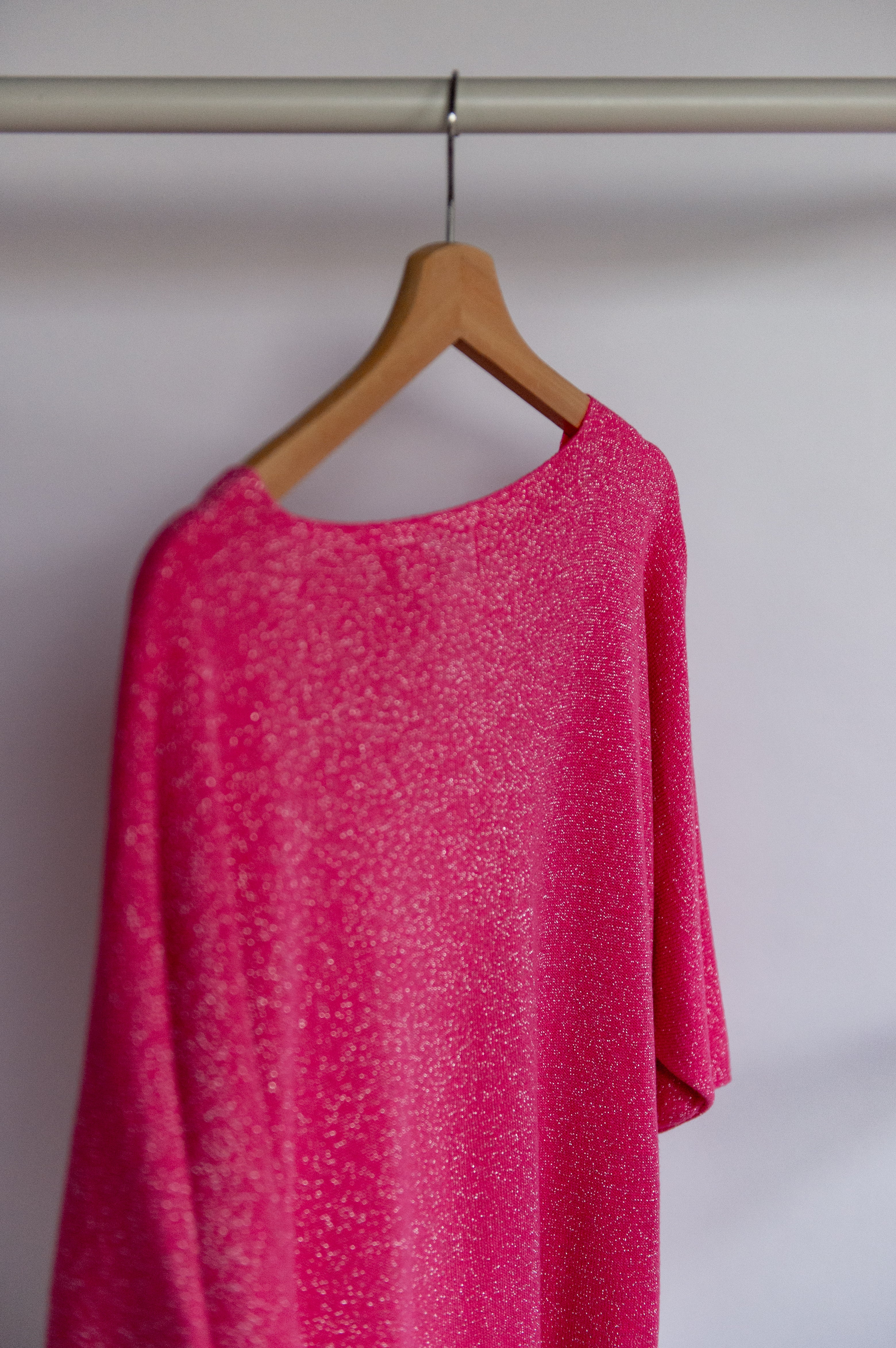 Winter: T-shirt glitter fuchsia one size