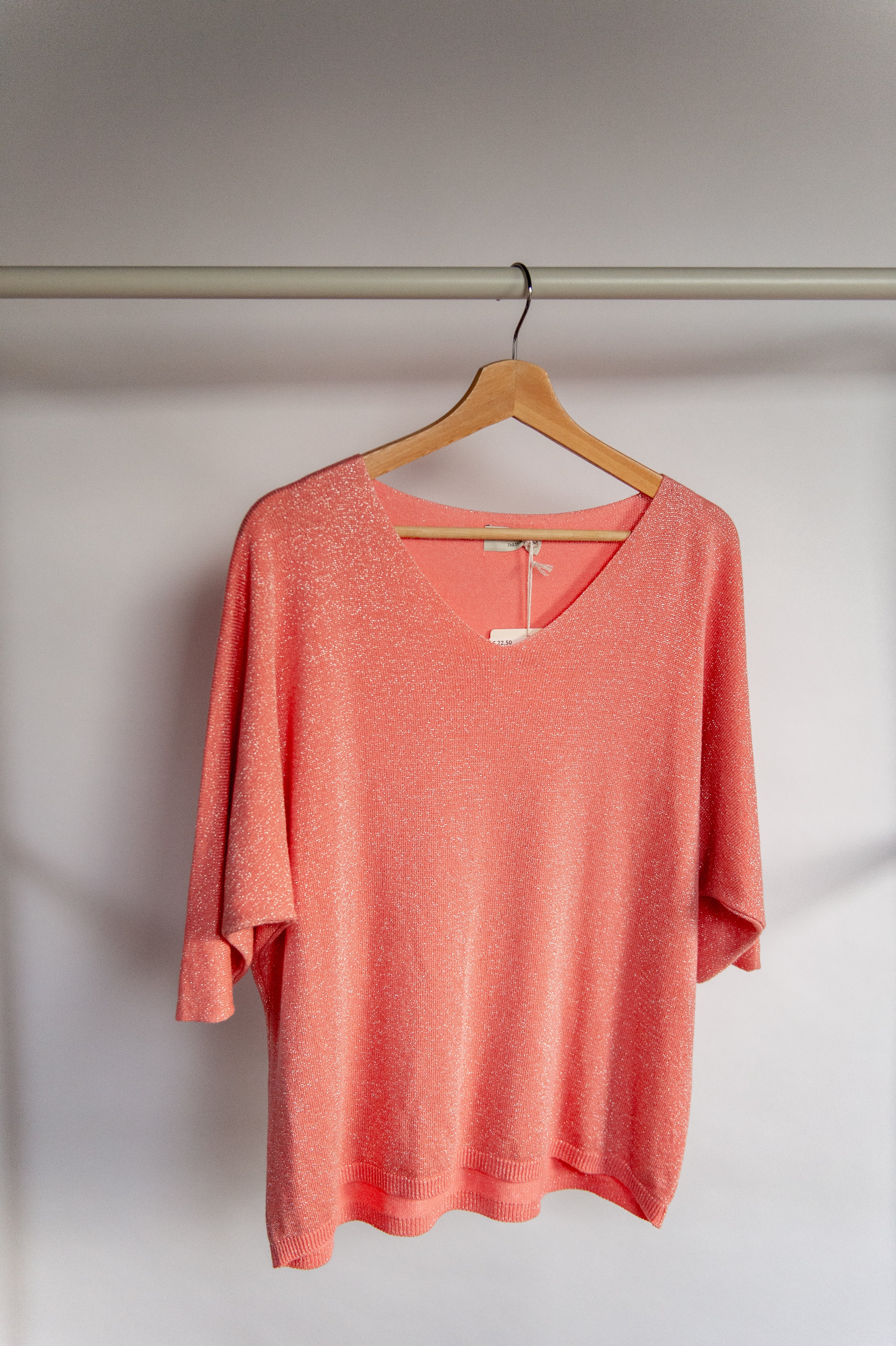 Lente: T-shirt zalm glitter one size