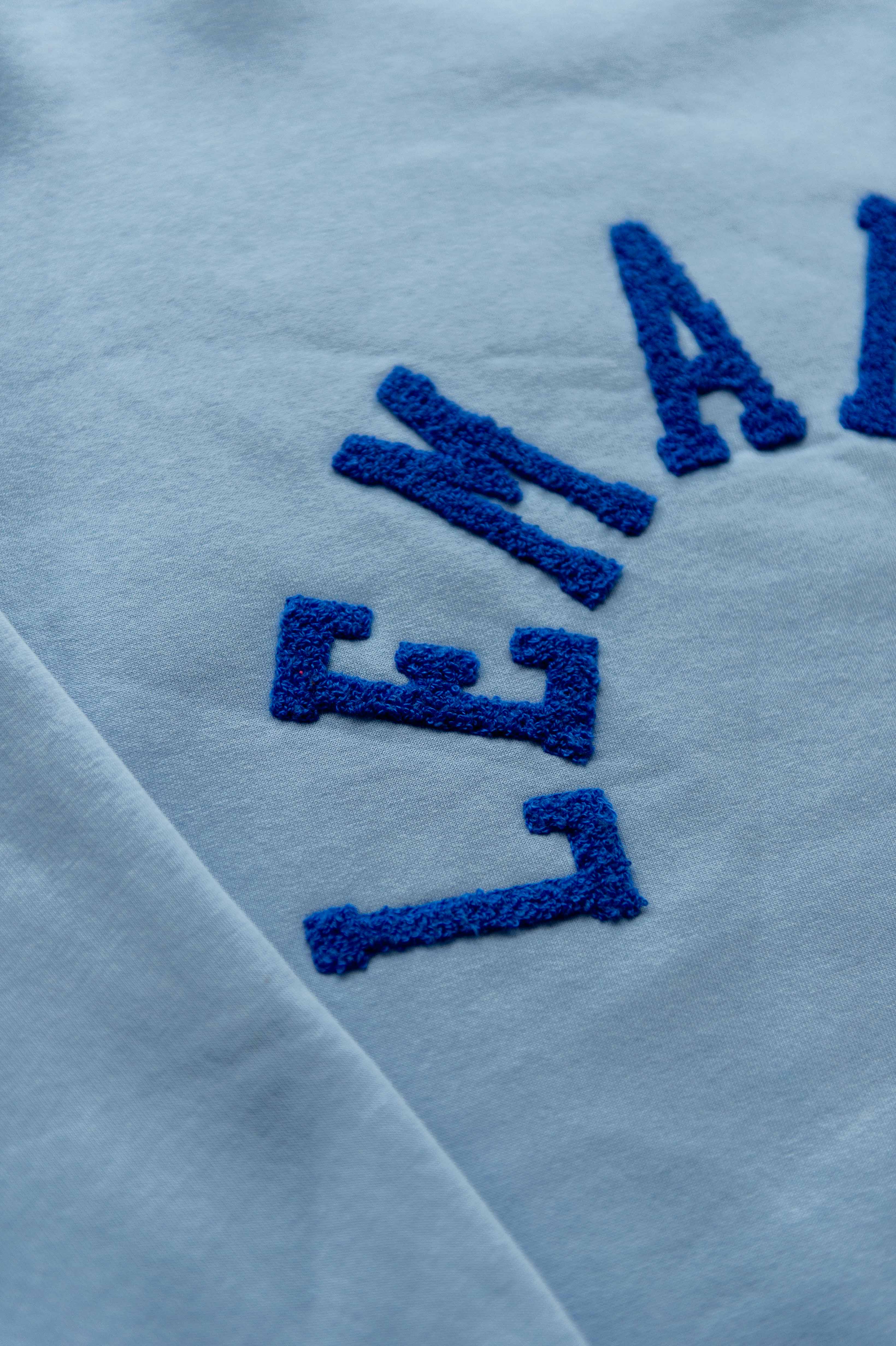 Zomer en Winter: sweater blauw met donkerblauwe letters
