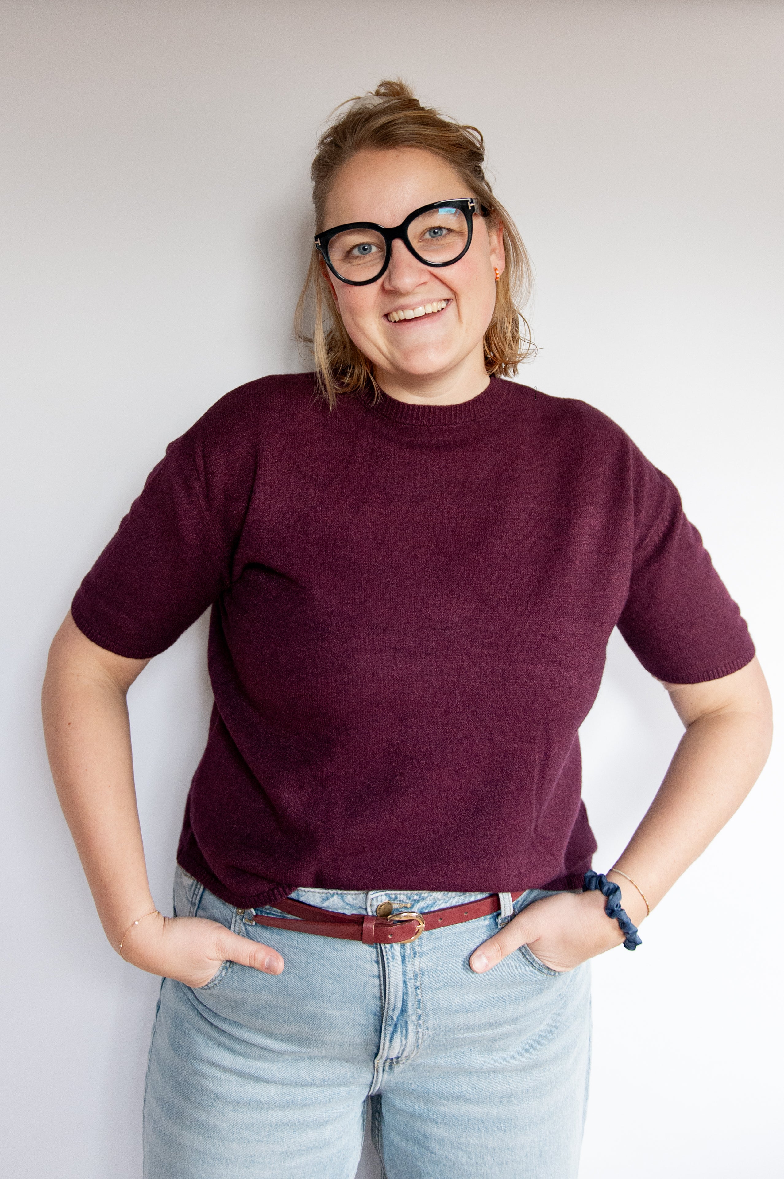 Winter: Trui korte mouw Burgundy one size