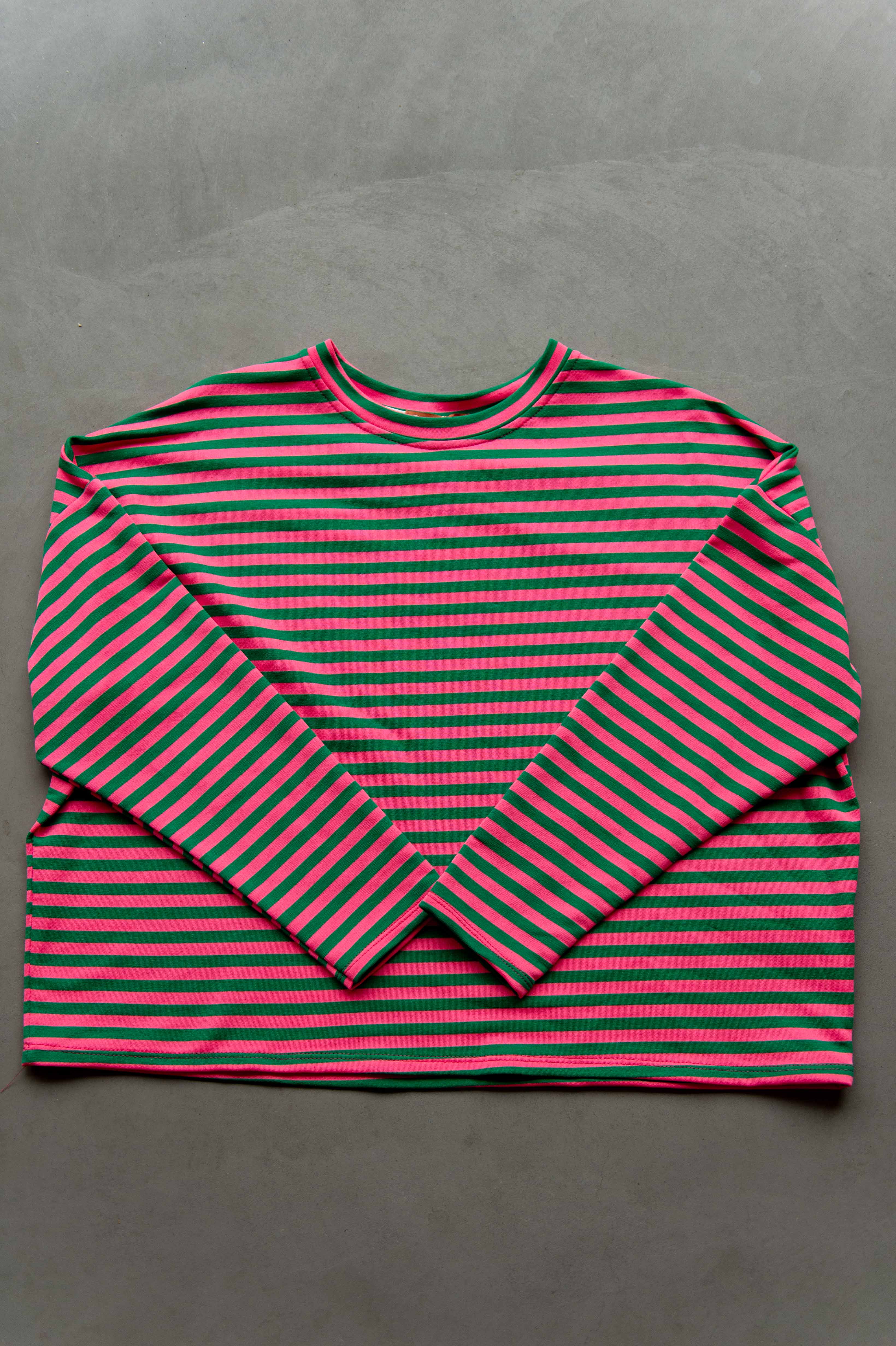 Winter: Longsleeve streep roze/ groen