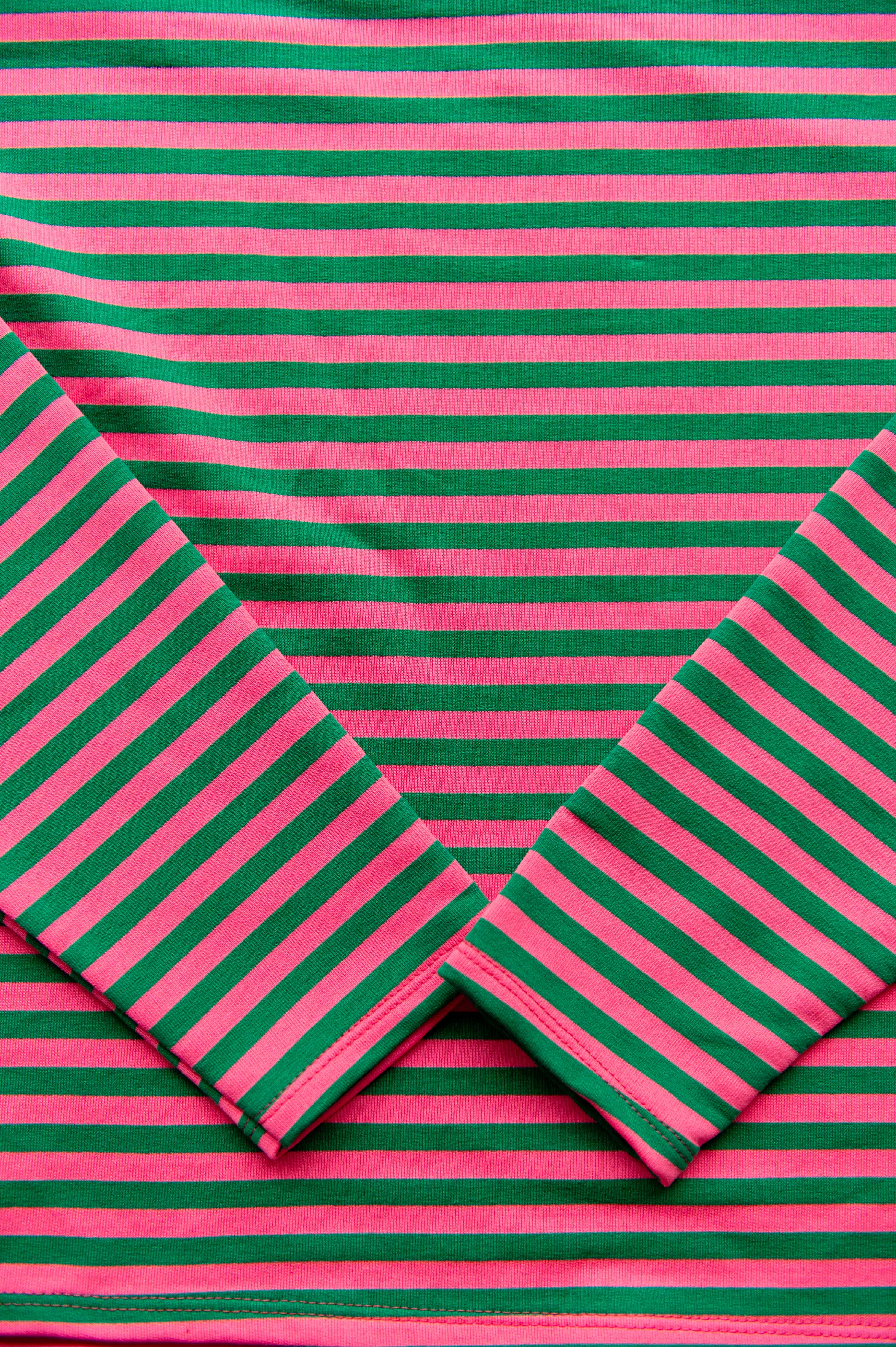 Winter: Longsleeve streep roze/ groen