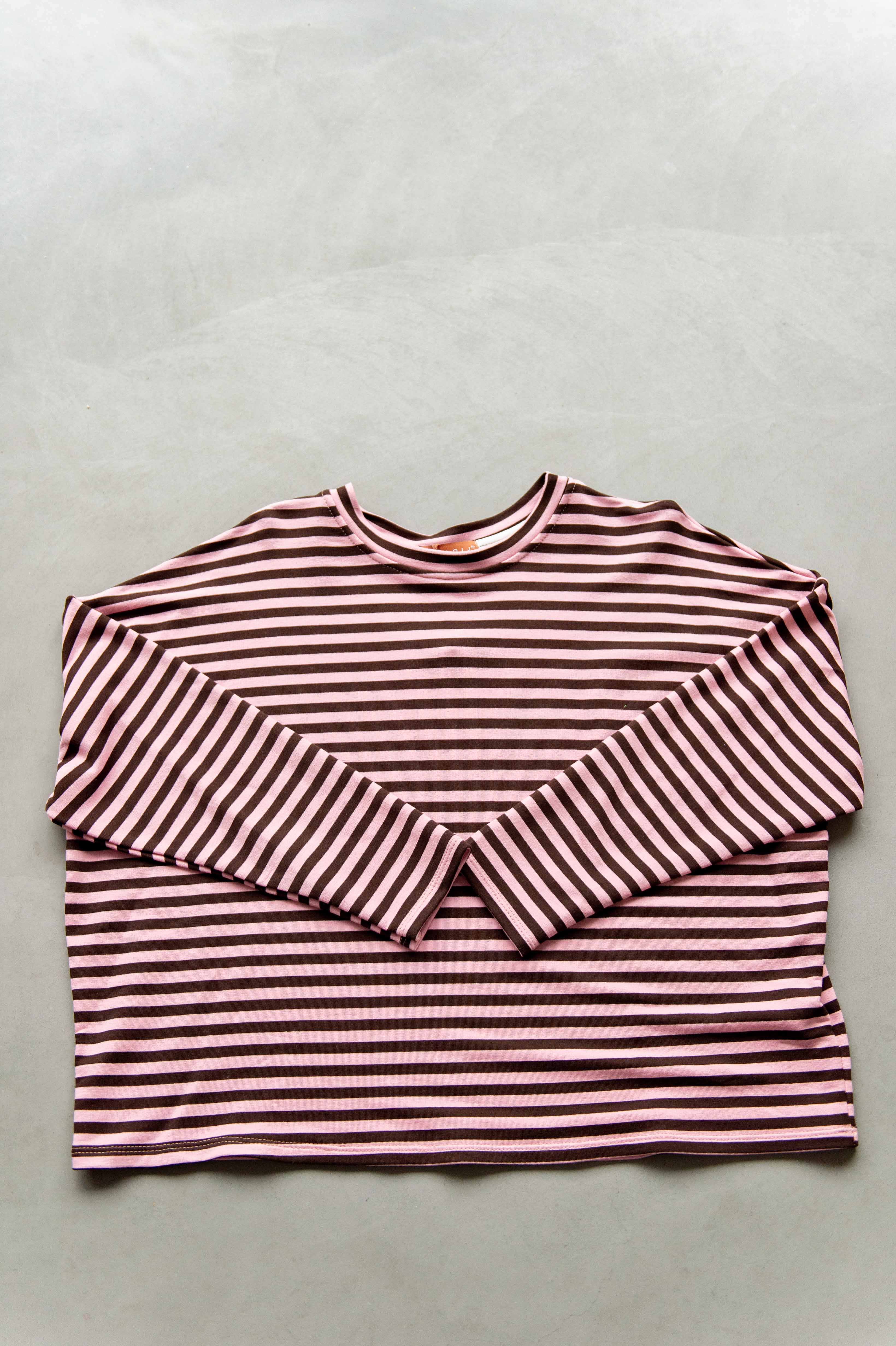 Herfst: Longsleeve streep bruin/ roze